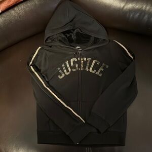 Justice Black Hoodie with Metallic Gold Details